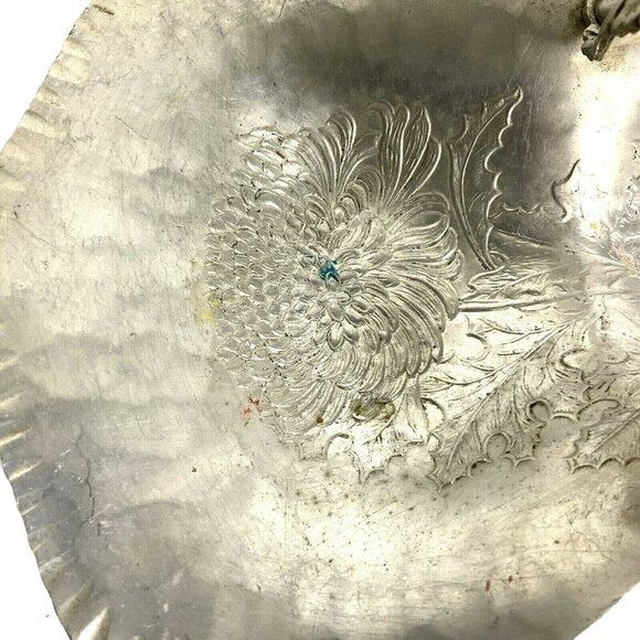 Continental Hand Wrought Aluminum Silver Double Candy Nut Dish - Picture 8 of 8